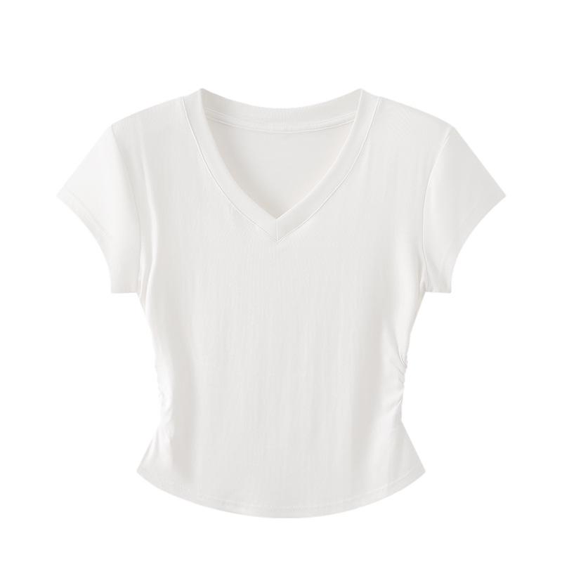 Women's Slim-fit V-Neck Short Sleeve T-shirt - Summer Style Waist-Cinching, High-End Niche Fashion