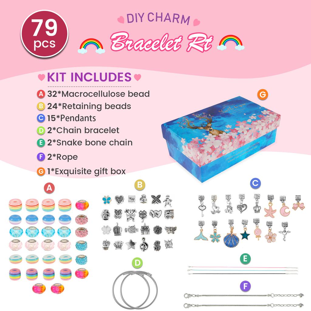 78 Parça Boncuk Takı Yapım Kiti DIY Boncuklu Bileklik Kolye Yapımı El İşi Seti Doğum Günü Noel Hediyesi ve DIY Severler İçin