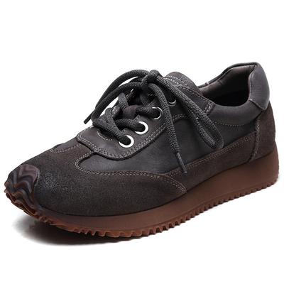 British Style Lace-up Women Genuine Leather Sneakers Flat Thick Sole Travel Shoes 2025 New Casual Sneakers Trendy Shoes