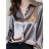 2025 Spring & Fall New Arrival Classy Gray Acetate Satin Shirt Women's Long Sleeve Chic French Silk Business Shirt