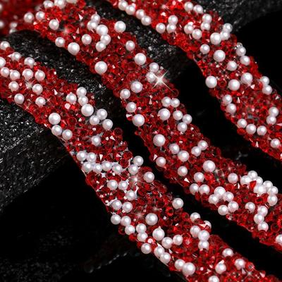 Novo 1 Metro Fita Glitter Drill Resina Pérola Glitter Cristal Adesivo Strass Autoadesivo Fita Adesiva Decoração de Roupas
