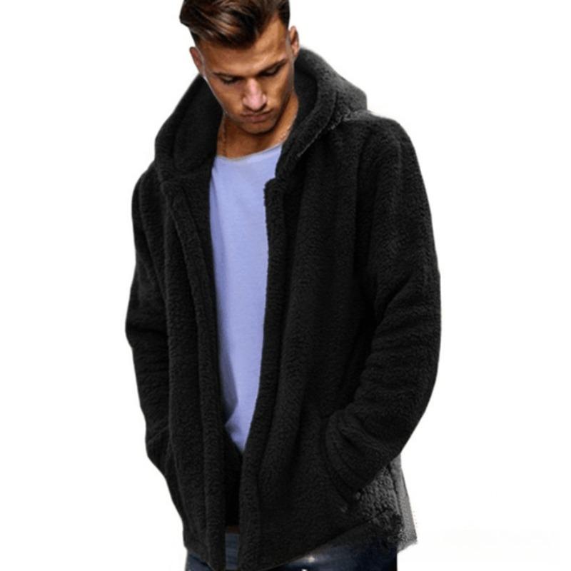Cappotto da uomo autunnale e invernale casual a tinta unita con cappuccio, cappotto di peluche per tenere caldo