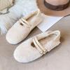 Mode Elegant Gürtelschnalle Fell Mokassins Damen Kaninchenhaar Ballerinas Winter Warm Plüsch Wolle Schuhe Damen Slipper Loafers Fellige Ballerinas