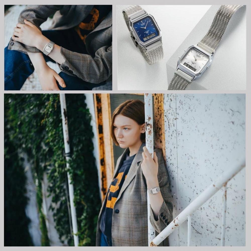 Casio Ana Digi Quartz Wristwatch Vintage Aq 230em 7a Mesh Metal Band Unisex