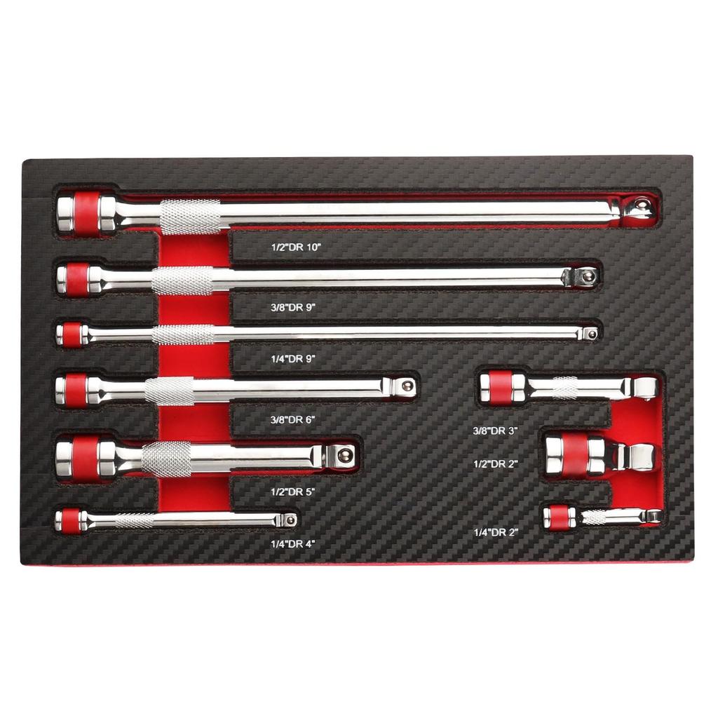 9Pcs Wobble Socket Extensions Set, Ratchet Extensions 1/4" 3/8" 1/2", Wobble Extensions, Drive Socket Extension Length Bar Set