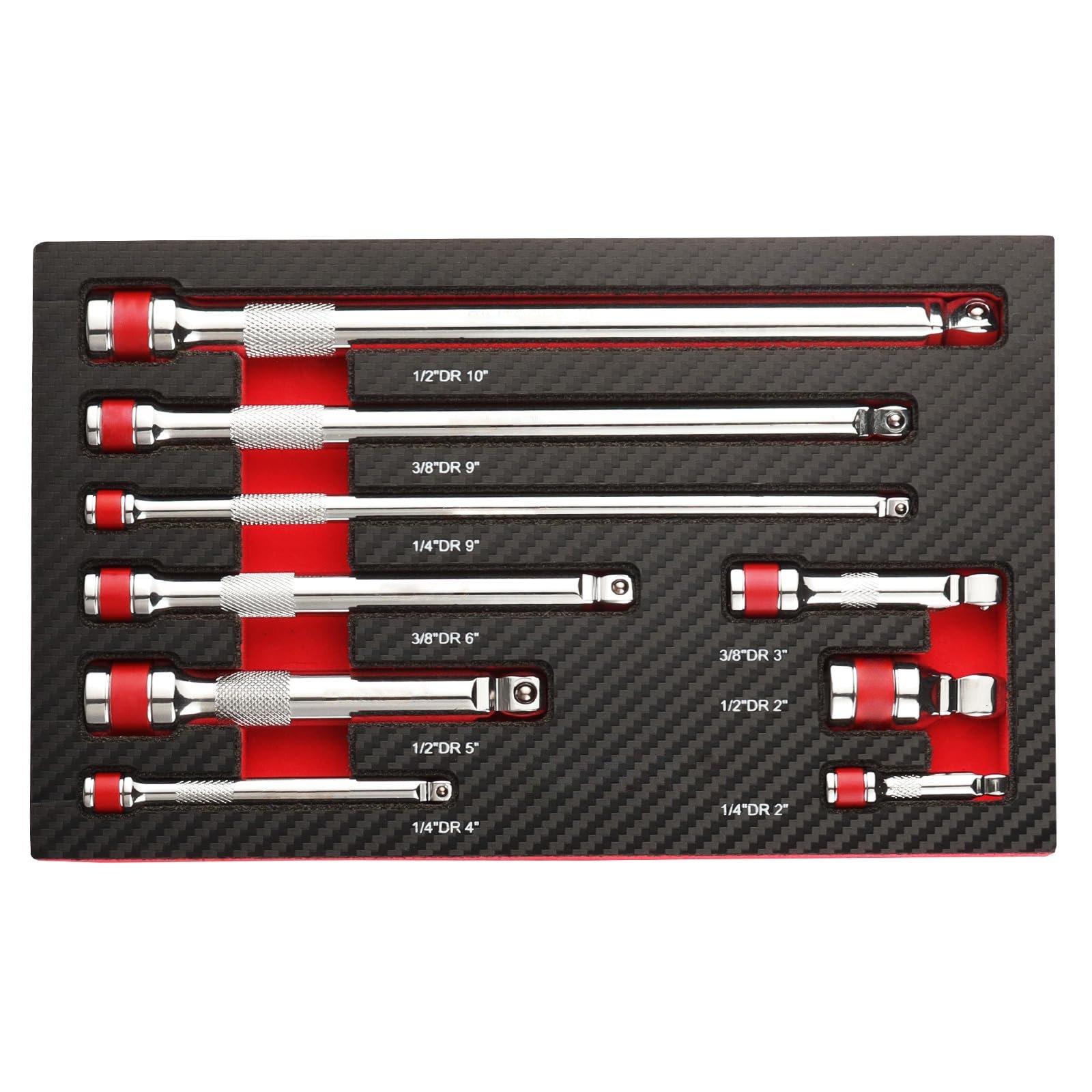 

9Pcs Wobble Socket Extensions Set, Ratchet Extensions 1/4 3/8 1/2 , Wobble Extensions, Drive Socket Extension Length Bar Set