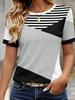 Damen Langes Rundhals Kurzarm T-Shirt Colorblock Geometrischer Print Vintage Mode Lässige Oberteile Tägliches Wochenend Outfit für den Sommer