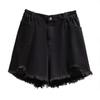 2XL-6XL Plus Size Women's Jeans Shorts Summer High Waist Wide Leg Pants Loose Tassel Denim Shorts Black