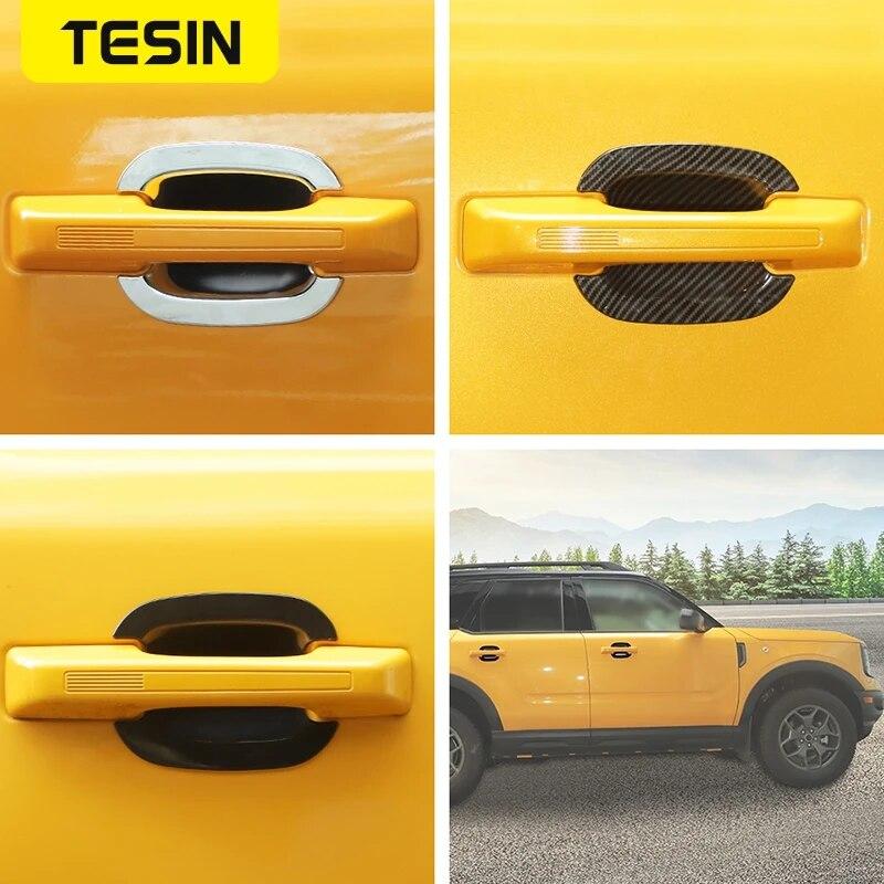 TESIN ABS Włókno Węglowe Zewnętrzna Nakładka Dekoracyjna na Miski Drzwiowe Listwy Naklejki Do Ford Bronco Sport 2022 Akcesoria Zewnętrzne Samochodowe