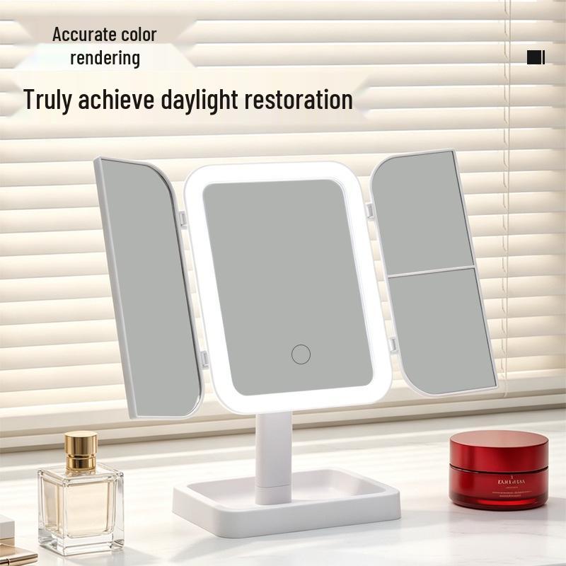 Smart LED Tri-Fold Makeup Mirror with 360° Rotation and Light