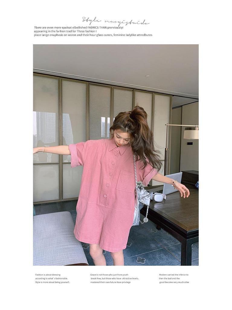2025 Pink Short-Sleeve Summer Overalls - Women's Korean Style Slim Fit