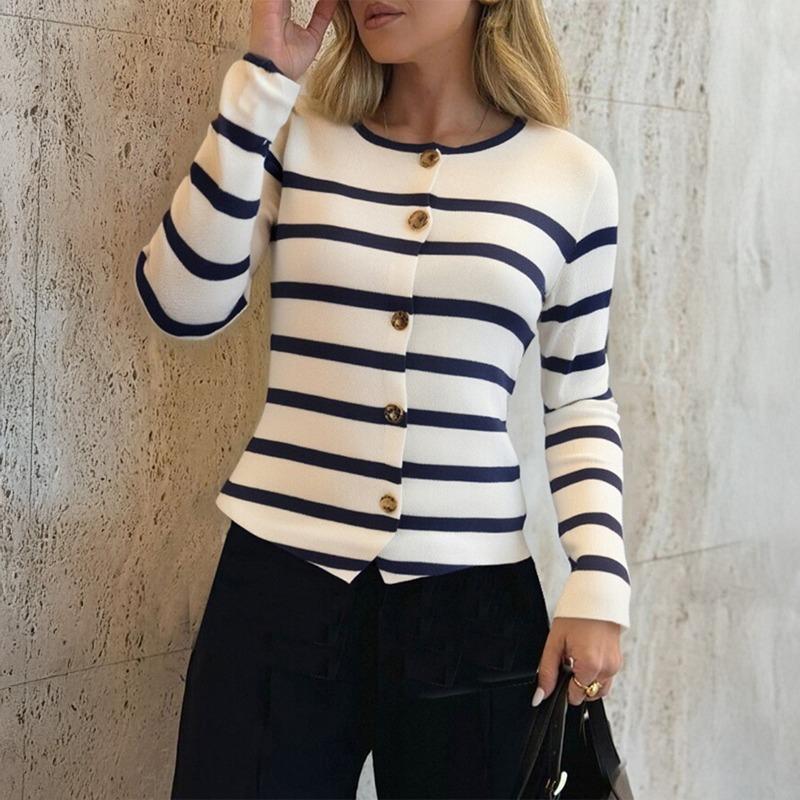 Elegant Striped Long-sleeved Vest for Women 2025 Autumn and Winter