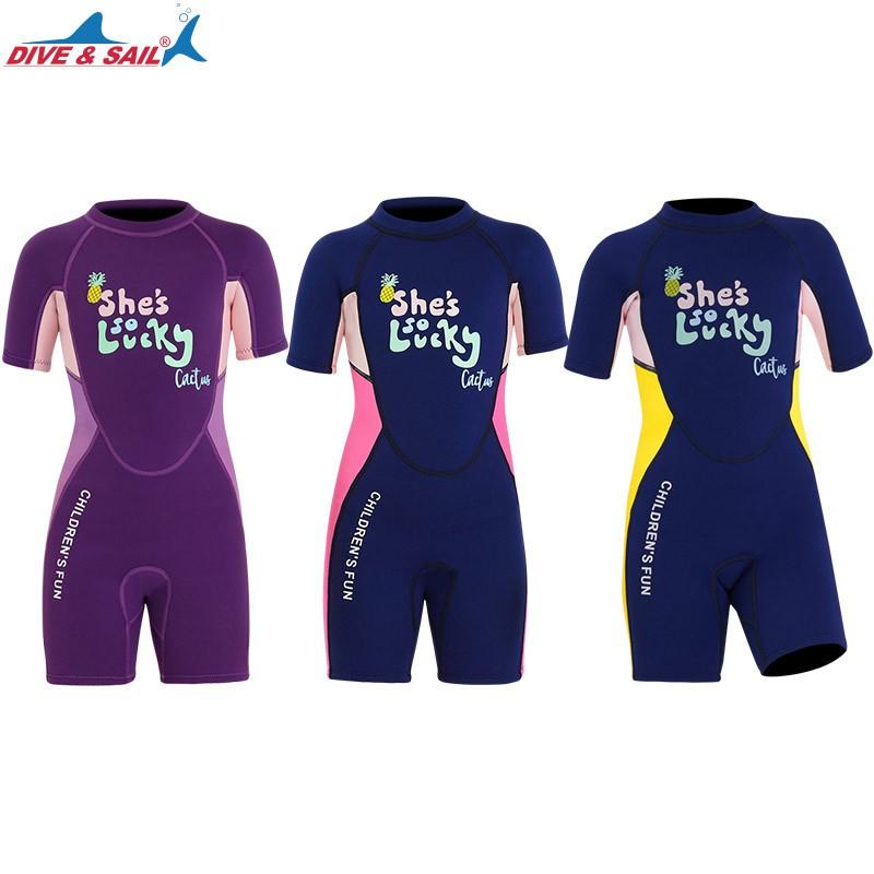 Traje de neopreno de 2,5 mm para niños, traje completo de manga corta para niñas, para snorkel, surf, natación, deportes acuáticos