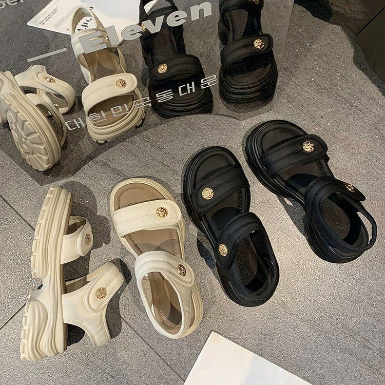 Muffin platform sports style sandals women's summer 2025 new versatile casual height increase Velcro beach sandals