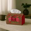 2D Flat, 1 Romantic Floral Heart-Shaped Tissue Box - Red Wooden Painted, Comfortable and Durable Napkin Holder, Suitable for Car, Kitchen, Restaurant,