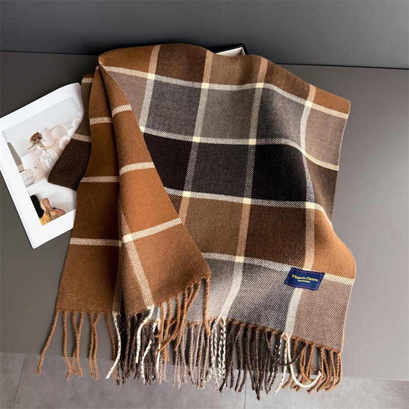 Fashion Winter Scarf Women Classics Plaid Designer Luxury Outdoor Cashmere Shawl Blanket Wrap Pashmina Tassel Warm Lady