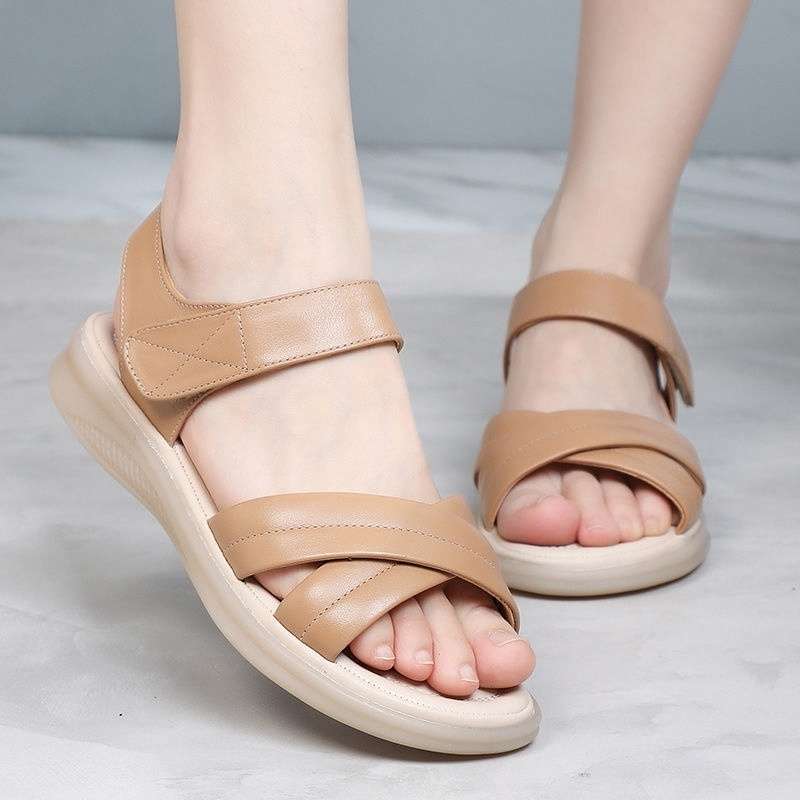 Flat-bottomed Fashion Sandals Women's Comfortable Soft-soled Non-slip Beach Shoes Youth Large-size Beef Tendon Soles Retro Maternity Shoes