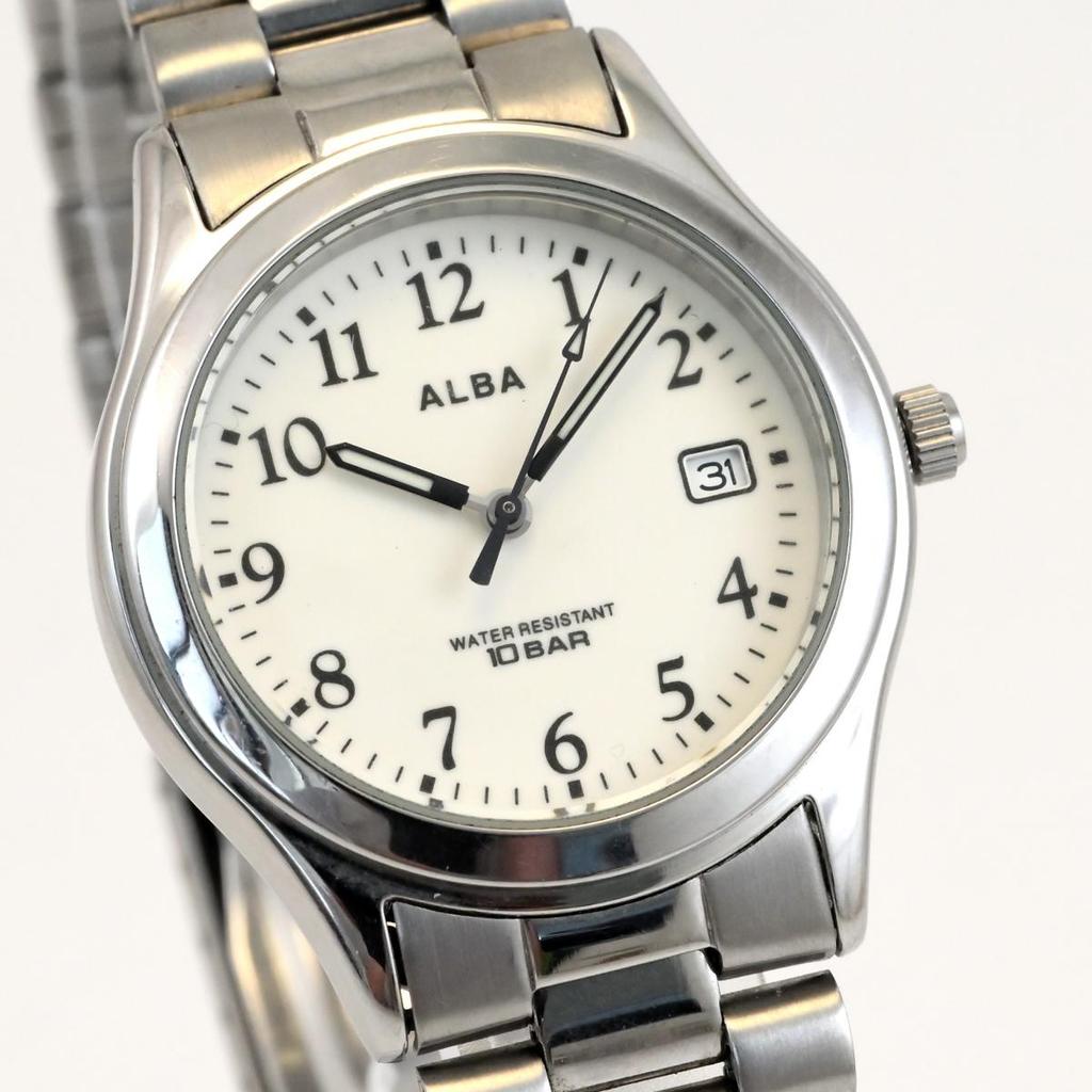 [Used] SEIKO ALBA QUARTZ date wristwatch luminous dial Ref.7N32-K004