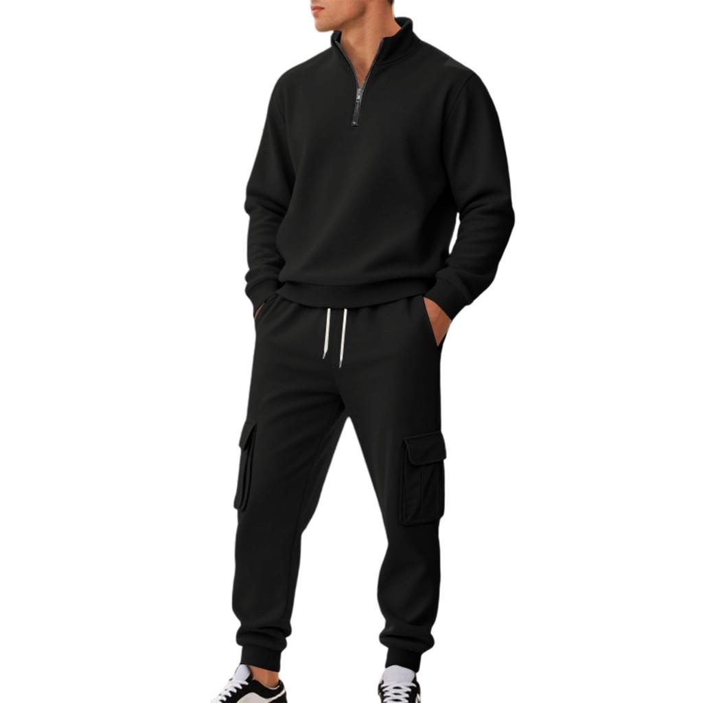 Men's Lined Zip Up Long Sleeve Sweatsuit Set with Stand Collar for Fall Winter