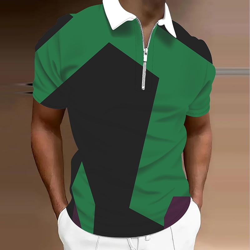 Men's  Shirt Polo Casual Zip Short Sleeve Fashion Casual Zipper Summer Spring Regular Fit 3D  Print Shirt
