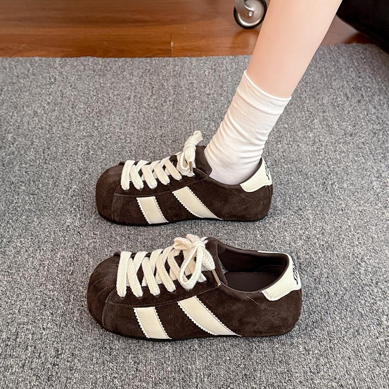 Fashion Soft Leather Version Retro Round Head Couple Comfortable Shoes Spring New Style Versatile Breathable Lightweight Sports Shoes