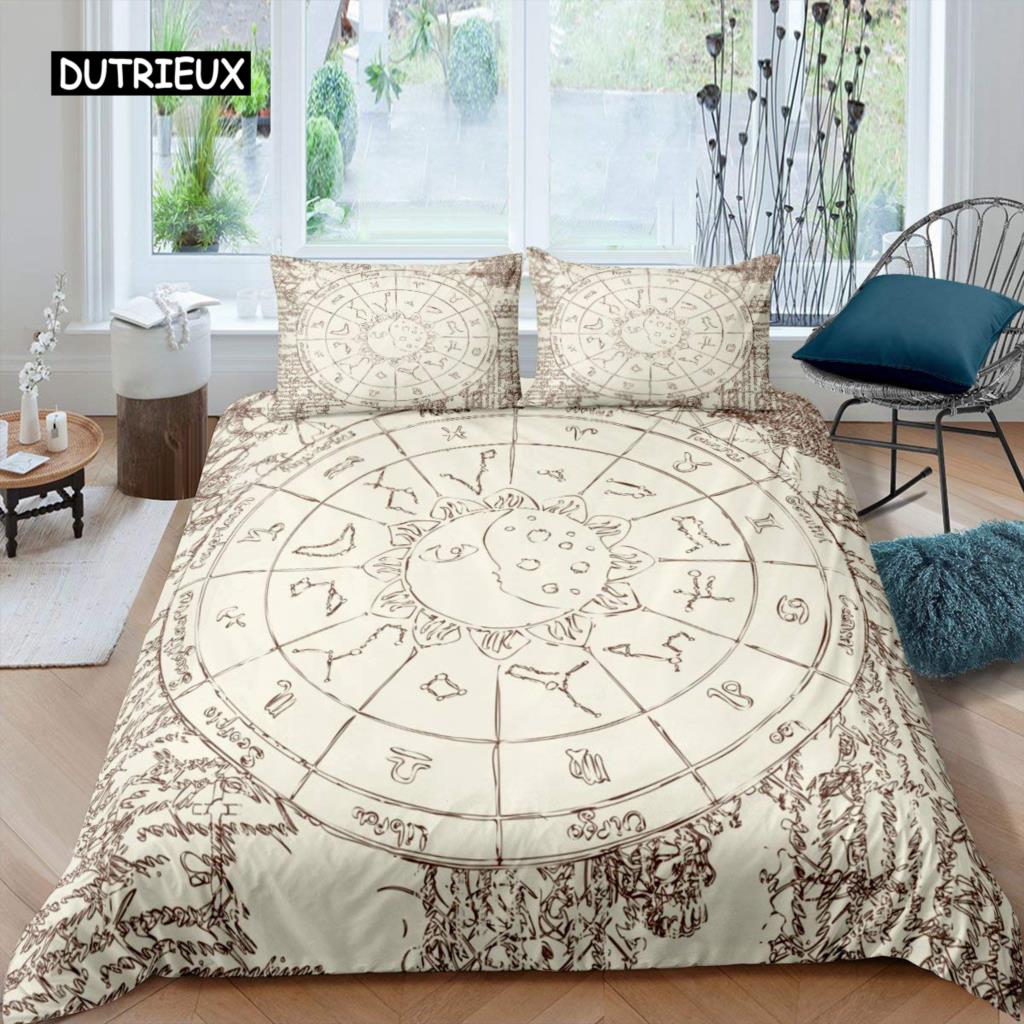 Constellation Duvet Cover Set Golden Pattern Comforter Cover Zodiac Signs Starry Sky Animal Queen Size Quilt Cover for Boy Men