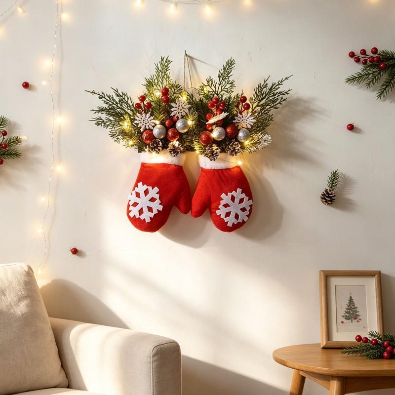 Christmas Gloves Wreath With Light With