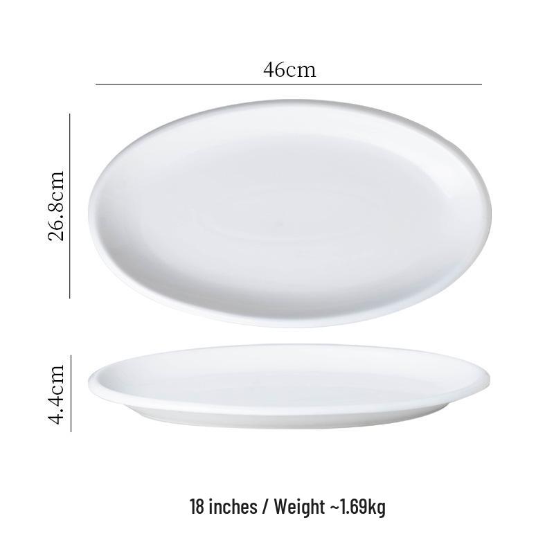 Extra Large Thickened White Ceramic Oval Fish Plate for Steamed Fish