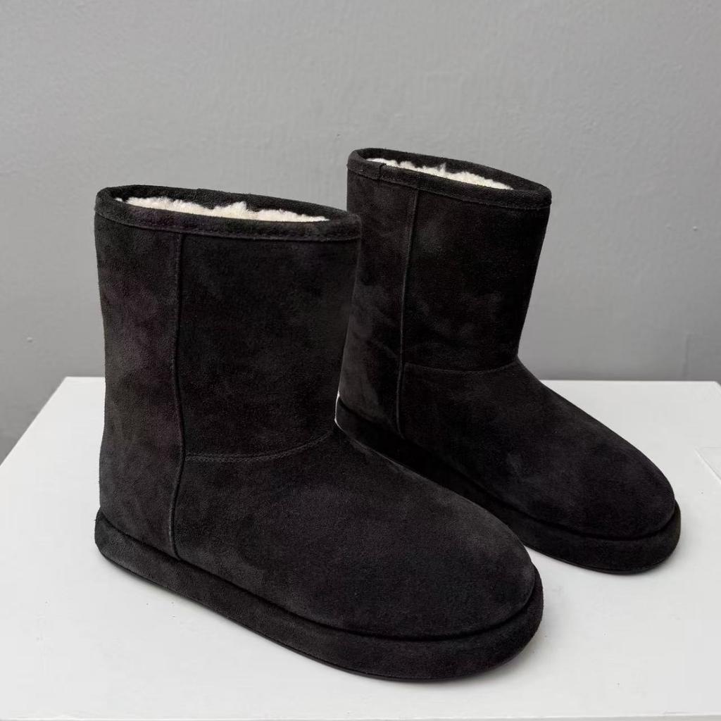 Cowhide version! Snow boots women's 2025 newable Spice Girl wind leopard print round head not tired feet warm flat cotton boots