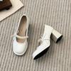 Casual Mary Jane Women's Shoes Summer New Bow Retro French High Heels Thick Heel Round Head Single Shoes Small Leather Shoes Women