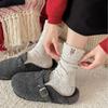 Women's Autumn/Winter Cartoon Embroidery Wool Socks - Thick, Warm, Mid-Calf, Turn-Down Style