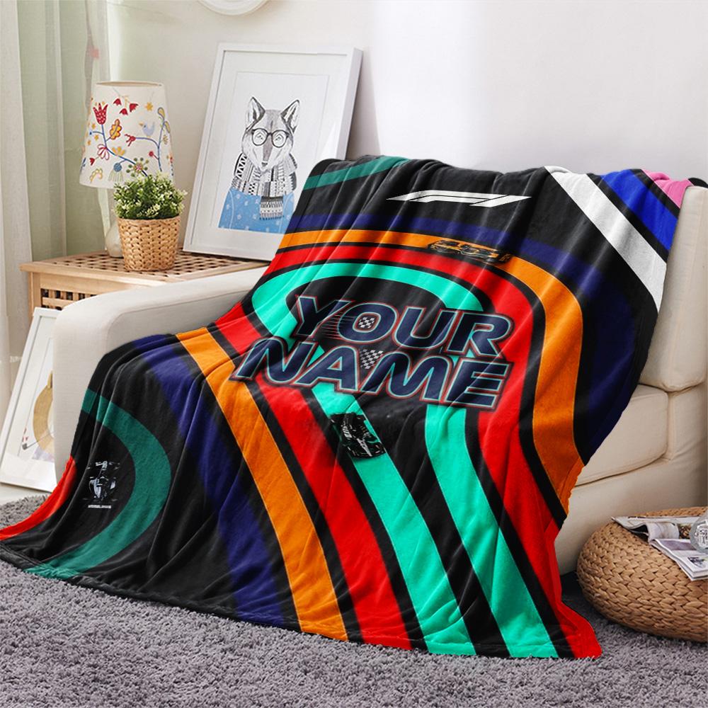 1PC F1 Gear Custom Name Patterned Flannel Blanket Suitable For All Seasons For Home Decor Warmth And Comfort Gifts Holiday Present