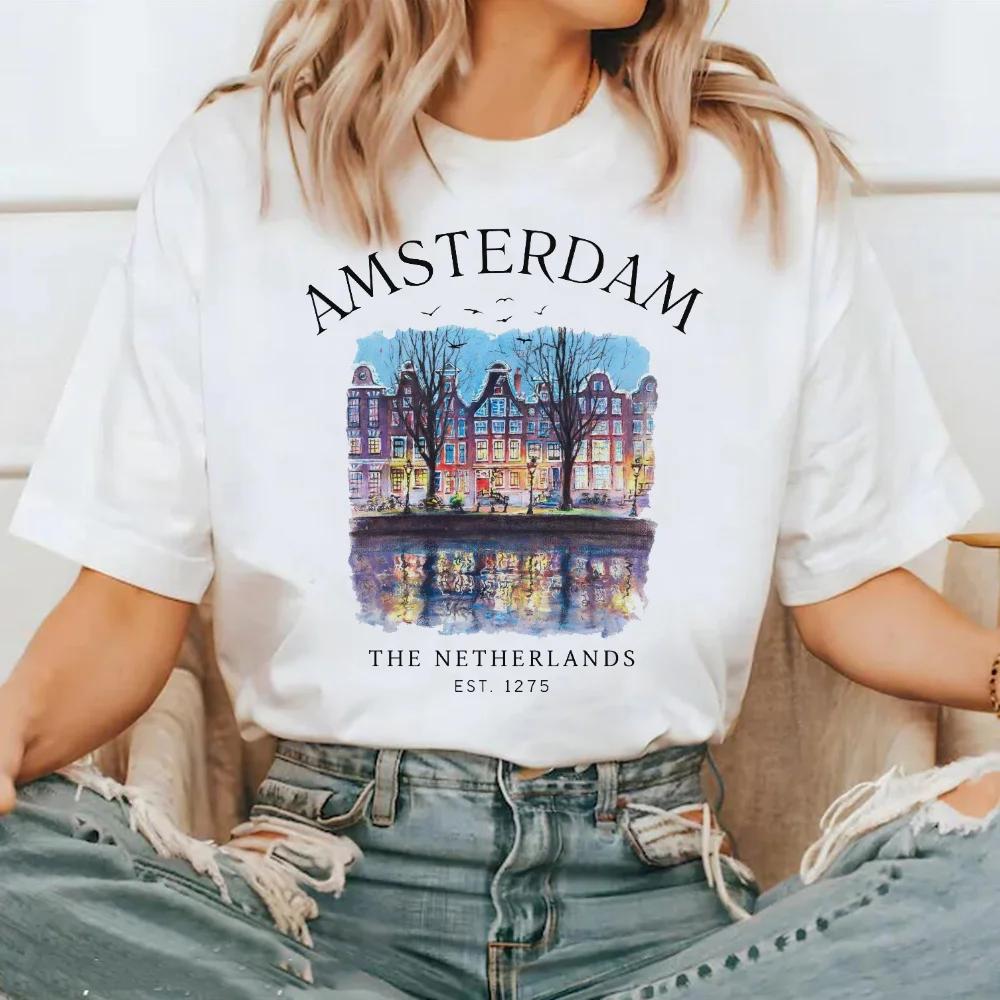 Short Sleeved Fashion Trend Top Street Versatile T-Shirt Pattern Round Neck Polyester Fabric T-Shirt Women's Printed Travel T-Sh