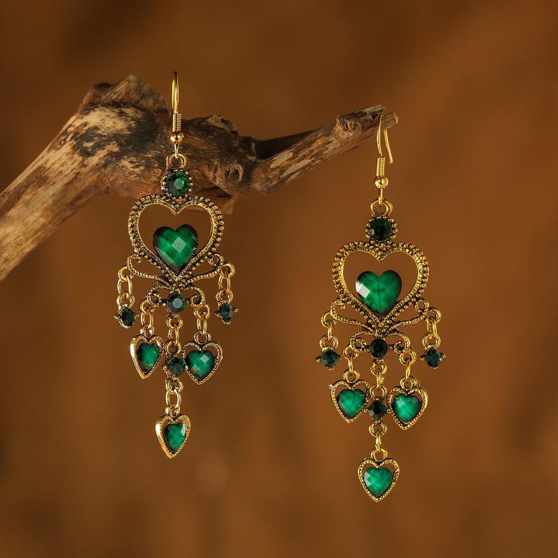 Bohemian Drop Dangle Heart Earrings For Women Vintage Rhinestone Acrylic Gold Color Ethnic Boho Jewelry Earings Pendientes Mujer