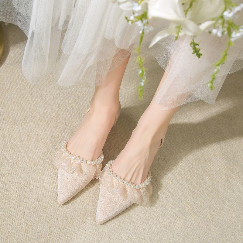 Fashion Pearl Pointed Toe With Medium Heels Stilito Shoes for Women Summer 2025 Vacation Chic and Elegant On Promotion Offer Woman Pumps