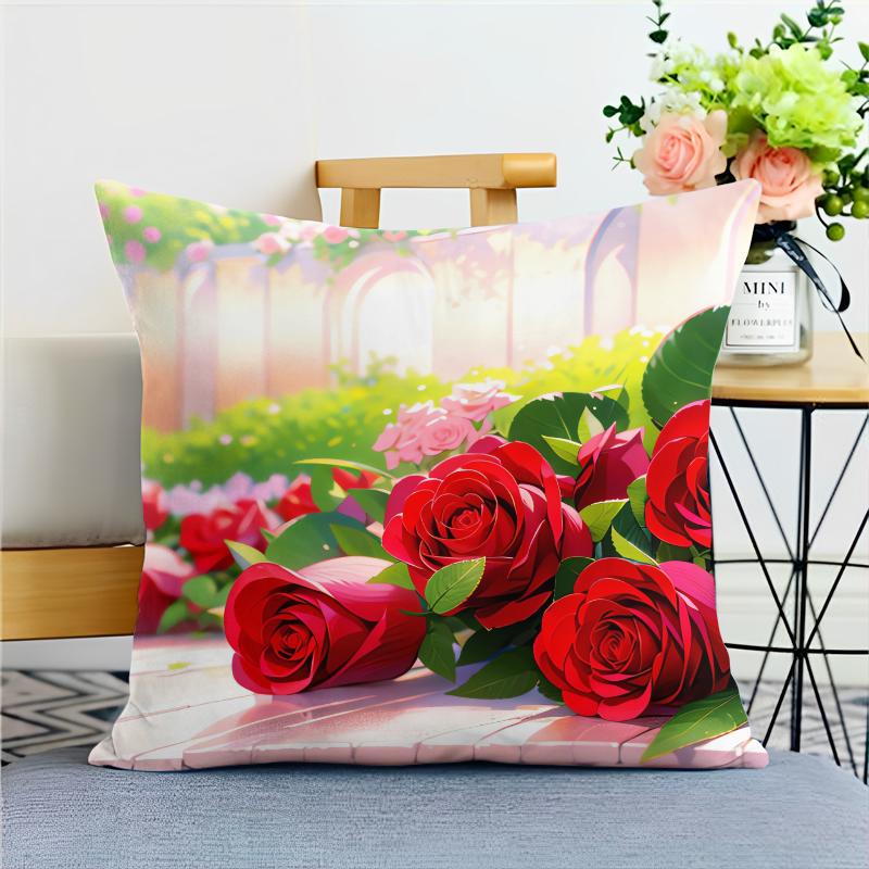 

Наволочка с розой в мультяшном стиле для украшения общежития, офиса, гостиной, дома, наволочка 50x50cm