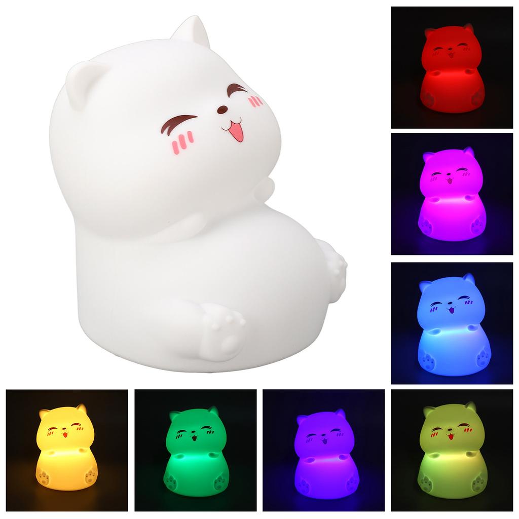 Silicone Night Lamp Cute Cat Tap Control   Color Rechargeable Soft Night Light for Bedroom