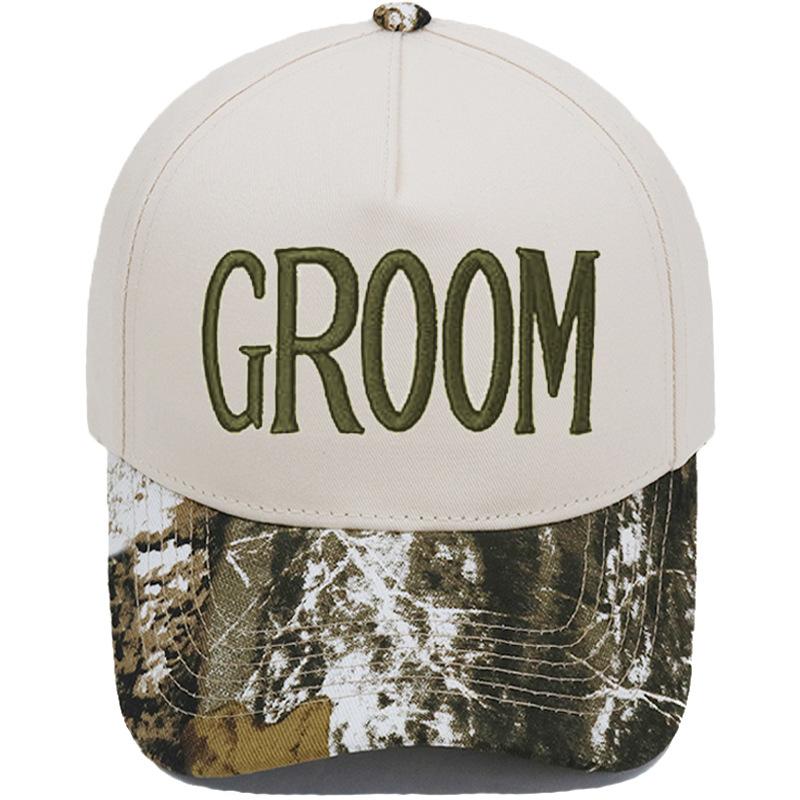 GROOM BRIDE Embroidered Color-Block PVC 5-Panel Trucker Hat European/American Men's/Women's Couple Wedding Party