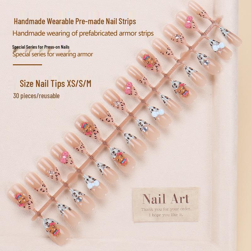 Xiaohongshu High-End Leopard Rhinestone Wearable Nail Art Stickers - Pre-Made Spicy Girl Style False Nail Strips