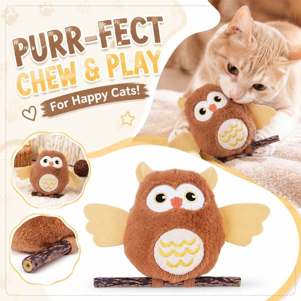Interactive Plush Owl Cat Toy with Built-in Catnip for Chewing and Scratching Durable Soft Pet Entertainment Toy for Cats