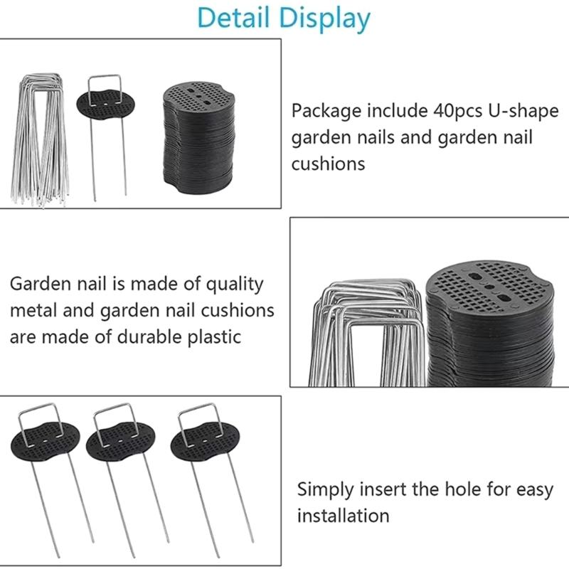U Shaped Garden Stakes Kits Metal Sod Pins and Gaskets for Ground Cover Galvanized Landscape Staple and Cushions