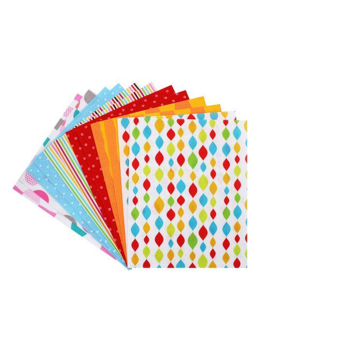 Feutrine imprimée - SODERTEX - 12 coupons assortis - 24x30 cm - Épaisseur 1mm - Mixte