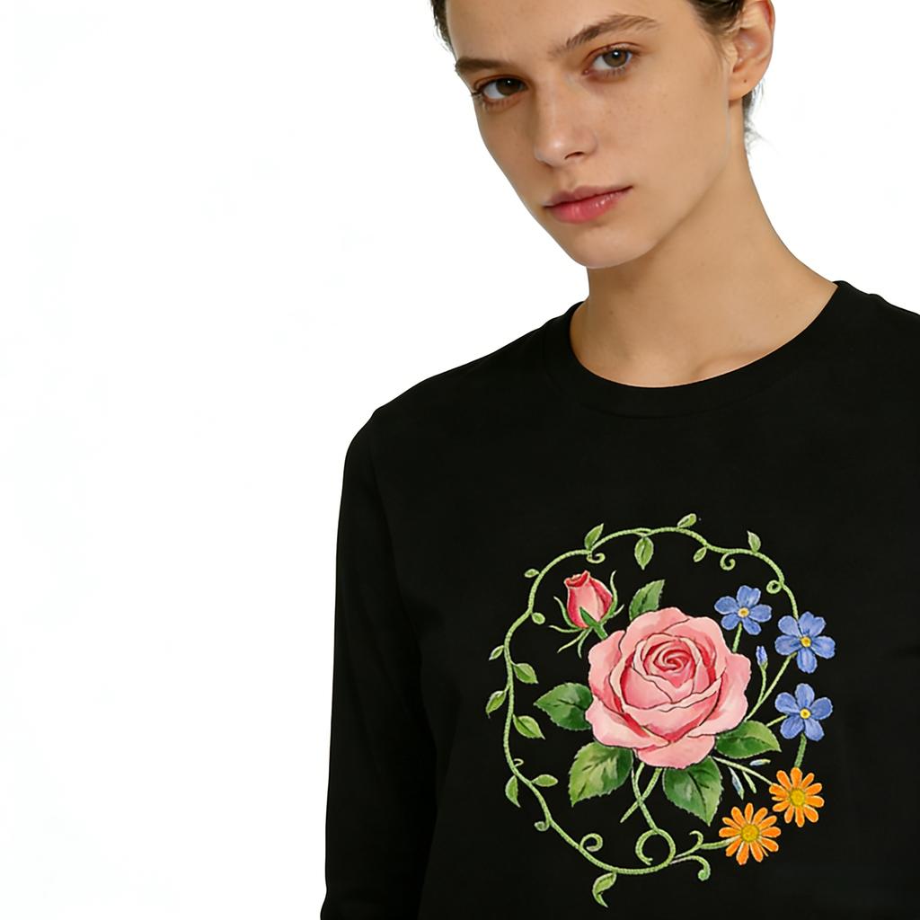 Autumn Heavy Cotton Round Neck Long Sleeve Printed T-Shirt Loose Base Shirt
