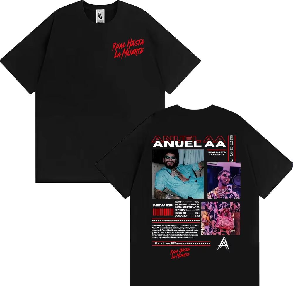 Rapper Anuel AA Rhlm 2 Album Tour Tshirts 2026 Spring Summer Fashion Hip Hop Luxury Casual Vintage Short Sleeve Top Unisex