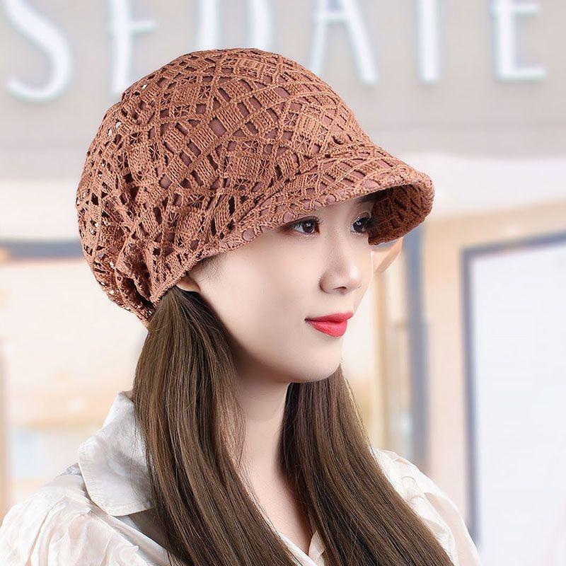 Hollow head hat flower soft edge duck tongue octagonal hat big head circumference hat bald head cover white hair hat woman