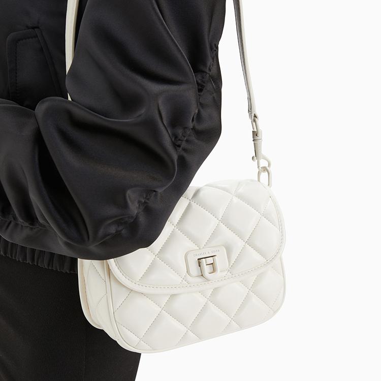 Charles & Keith Quilted Multi-Use PU Fabric Shoulder Crossbody Bag Women bags Black Cream Taupe CK2-80782260