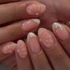 24pz Adesivi per Unghie in Gel 3D Ovali Corti, Crea Nail Art Fiore di Perla, Unghie Finte Acriliche French, Misura Corta Perfettamente Adatta Fal