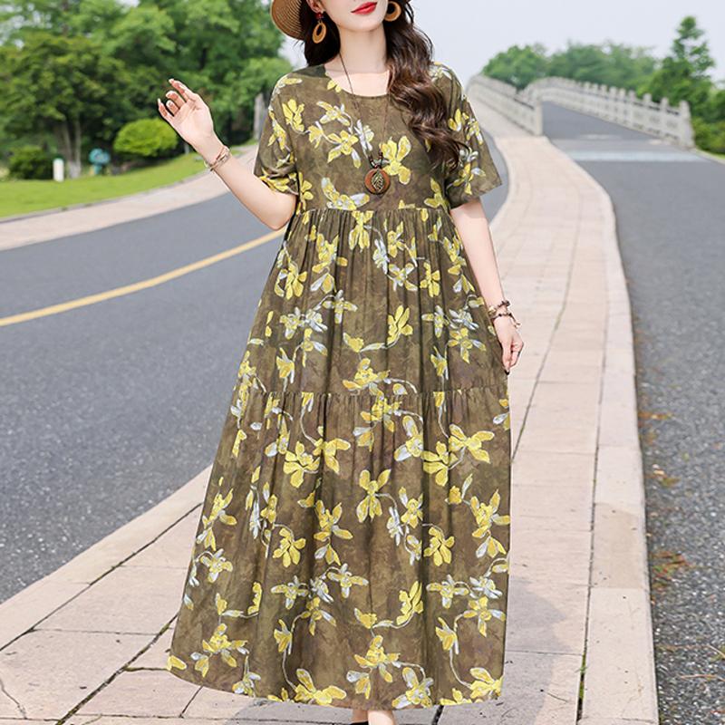 Elegantes Sommerkleid für Damen, Vintage-Kleidung, Übergröße, lässig, kurzärmelig, lange Kleider