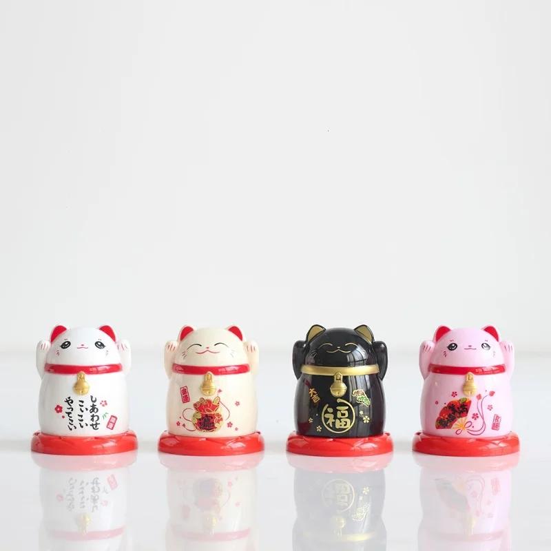 1 Pcs Plastic Toothpick Box Japanese Cartoon Lucky Cat Red Black Toothpick Holder Creativity Home Restaurant Storage Decoration
