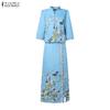 ZANZEA Women's 3/4 Sleeve V-Neck Printed Two Piece Set